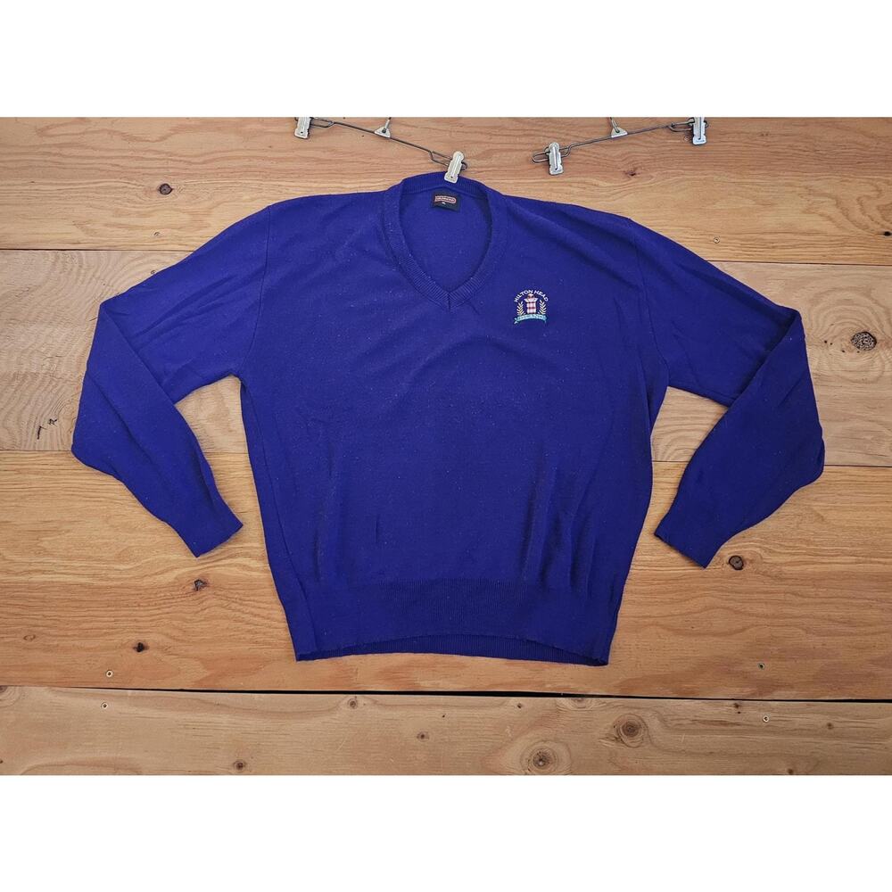 Drummond Hilton Head Light House Embroidery Purple V-neck Sweater Sz L 80s